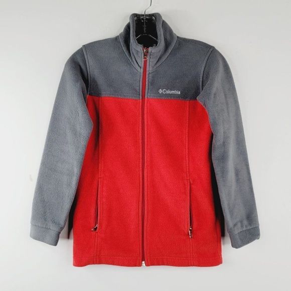 Columbia Other - Columbia Boys Red Gray Long Sleeve Stand Collar Full Zip Fleece Jacket Sz Medium